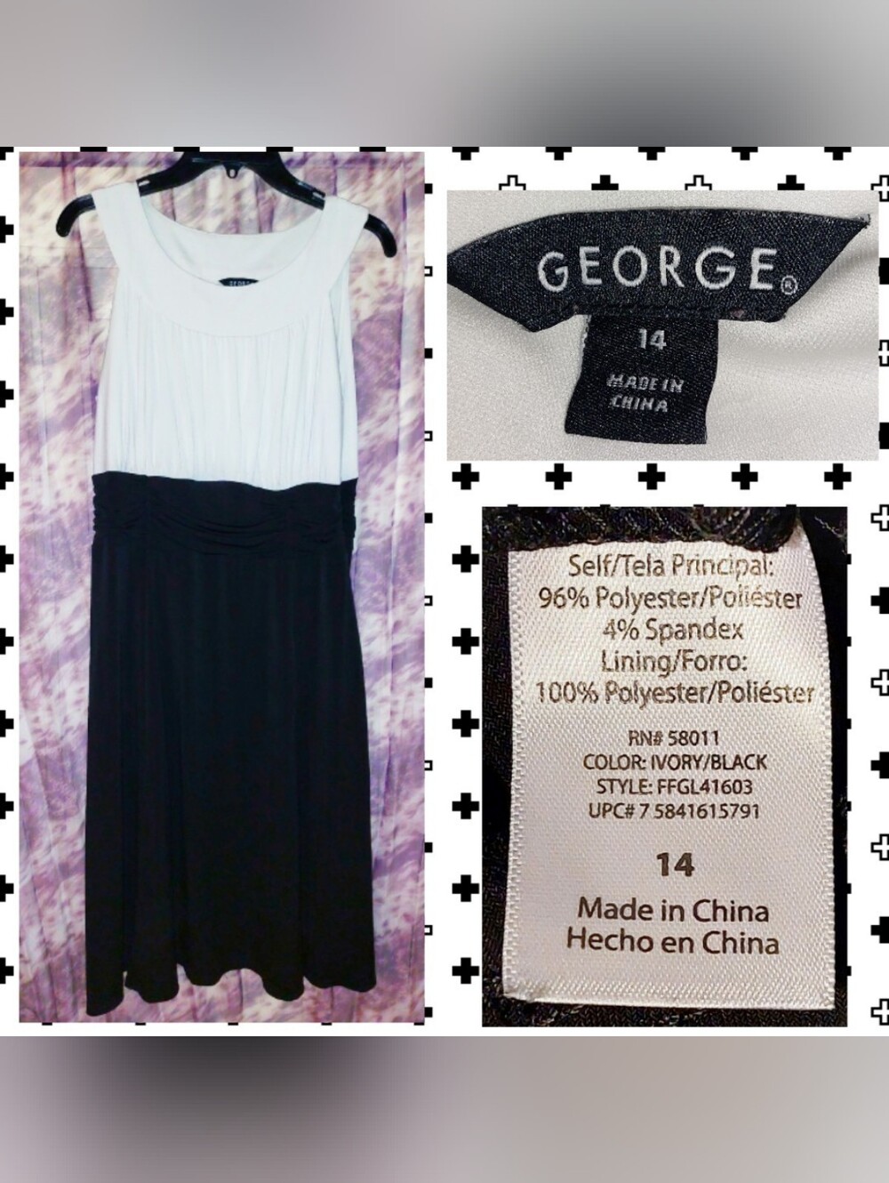 George brand Ivory & Black Colorblock Soft Knit A-line Midi Dress Sz 14